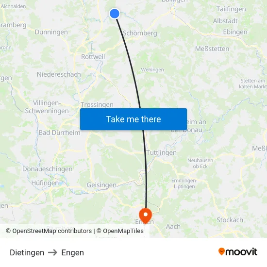 Dietingen to Engen map