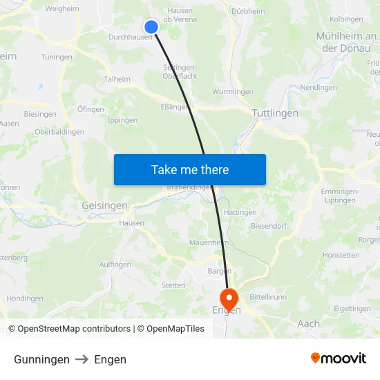 Gunningen to Engen map
