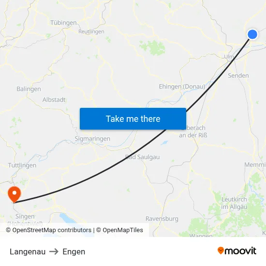 Langenau to Engen map