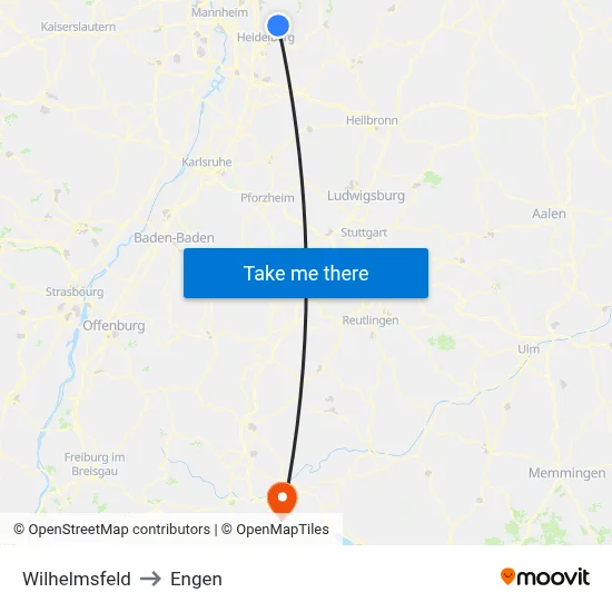 Wilhelmsfeld to Engen map