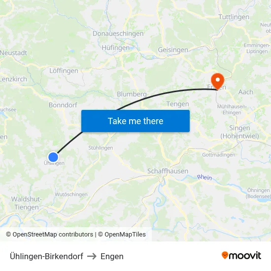 Ühlingen-Birkendorf to Engen map