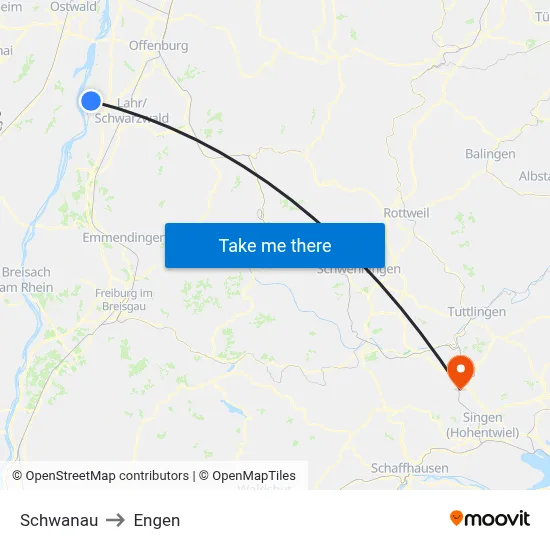 Schwanau to Engen map