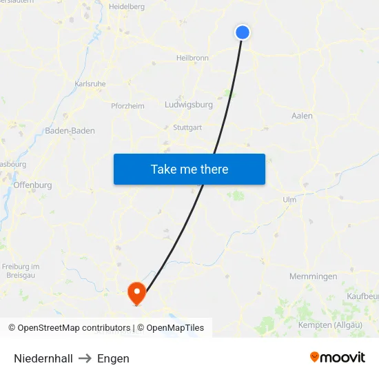 Niedernhall to Engen map