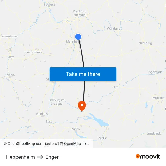Heppenheim to Engen map