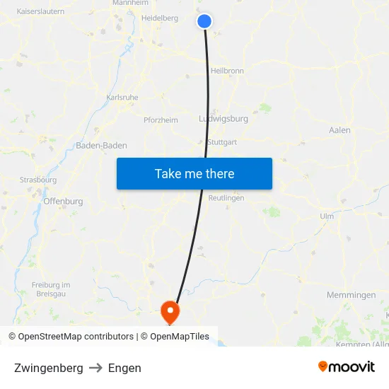 Zwingenberg to Engen map