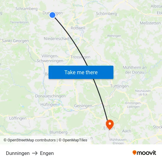 Dunningen to Engen map