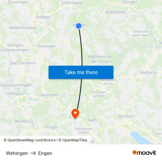 Wehingen to Engen map