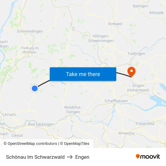 Schönau Im Schwarzwald to Engen map