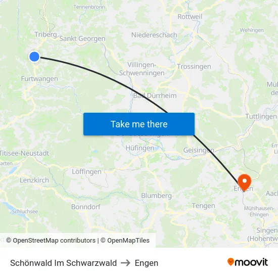 Schönwald Im Schwarzwald to Engen map