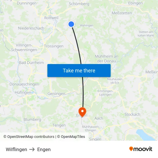 Wilflingen to Engen map