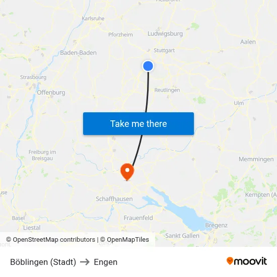 Böblingen (Stadt) to Engen map