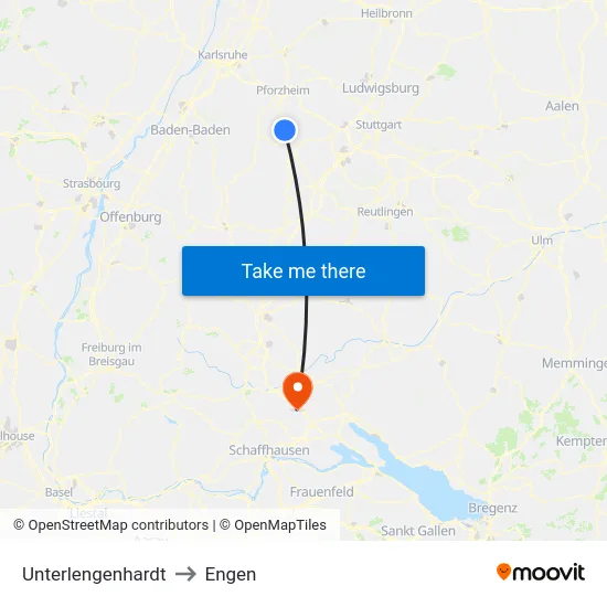Unterlengenhardt to Engen map