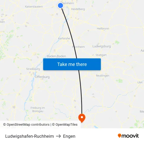 Ludwigshafen-Ruchheim to Engen map