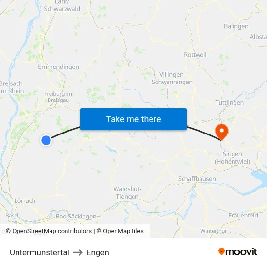 Untermünstertal to Engen map
