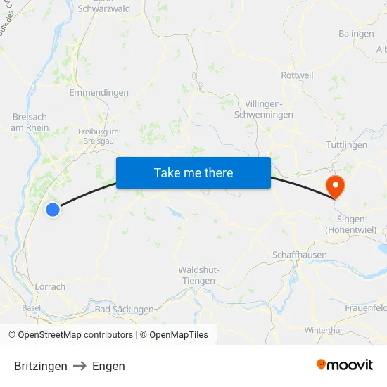 Britzingen to Engen map