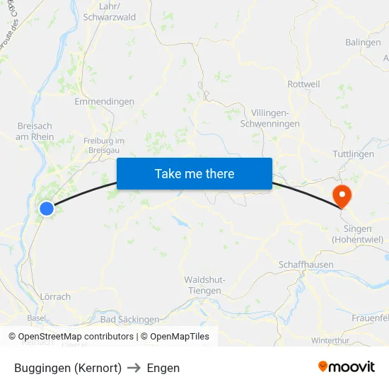 Buggingen (Kernort) to Engen map