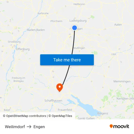 Weilimdorf to Engen map