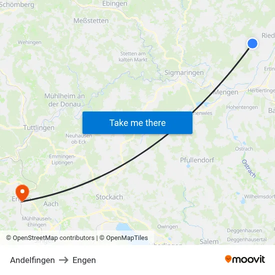Andelfingen to Engen map