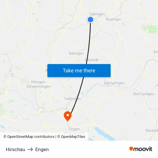 Hirschau to Engen map