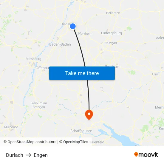 Durlach to Engen map