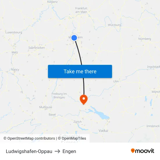 Ludwigshafen-Oppau to Engen map