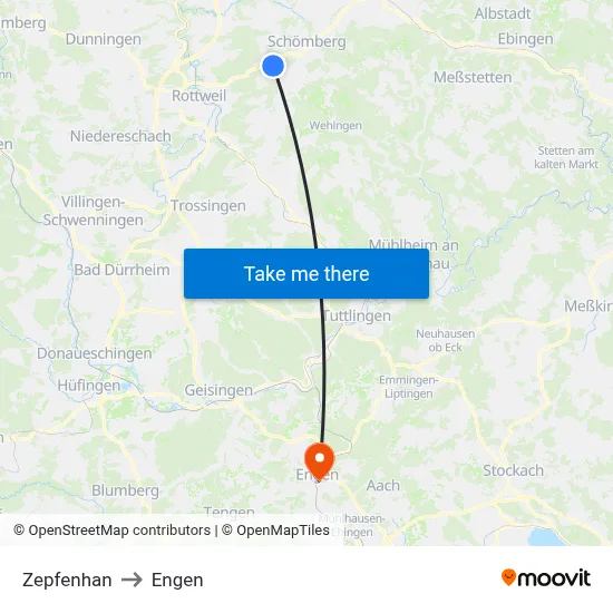 Zepfenhan to Engen map