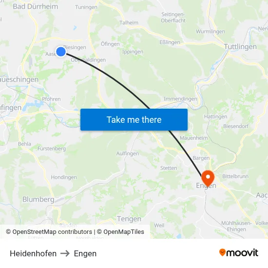 Heidenhofen to Engen map