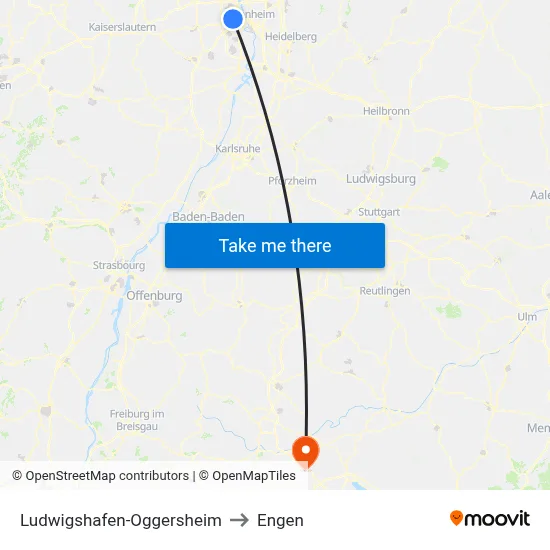 Ludwigshafen-Oggersheim to Engen map