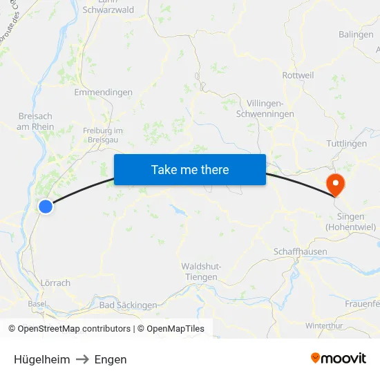 Hügelheim to Engen map