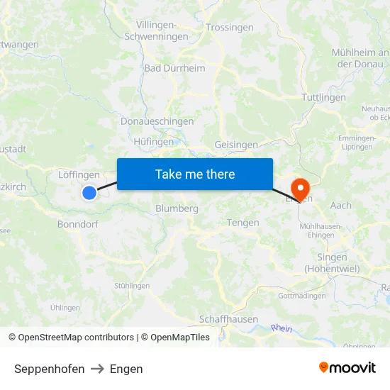 Seppenhofen to Engen map
