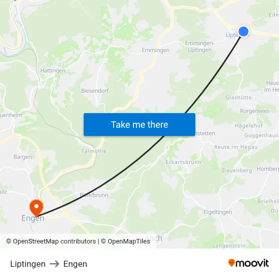 Liptingen to Engen map