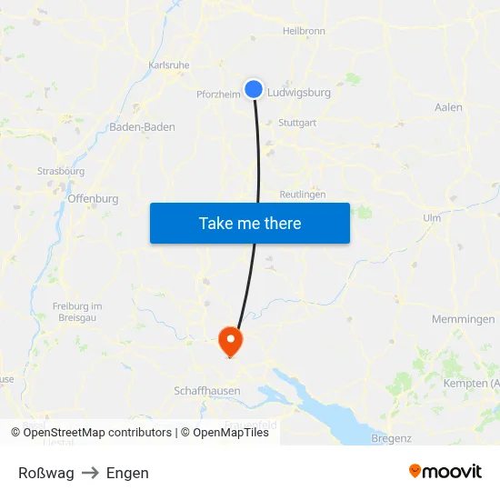 Roßwag to Engen map