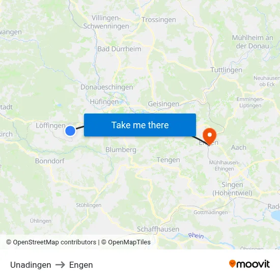 Unadingen to Engen map