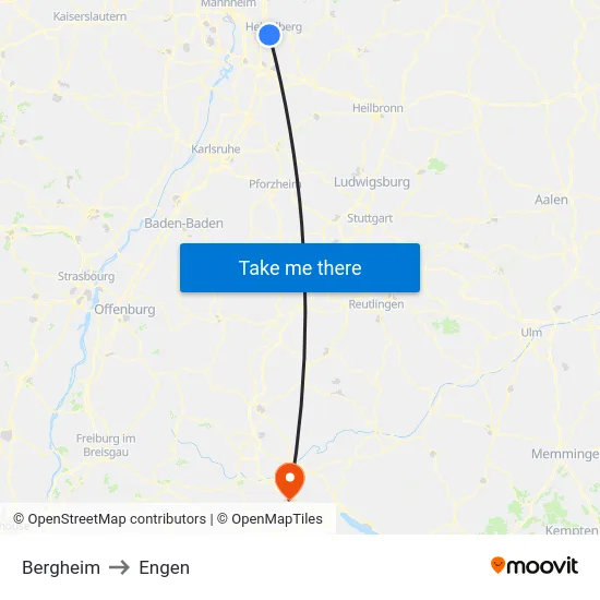 Bergheim to Engen map