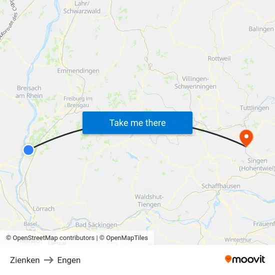 Zienken to Engen map