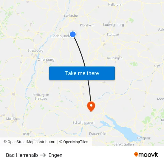 Bad Herrenalb to Engen map