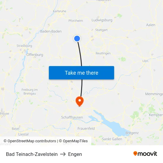 Bad Teinach-Zavelstein to Engen map