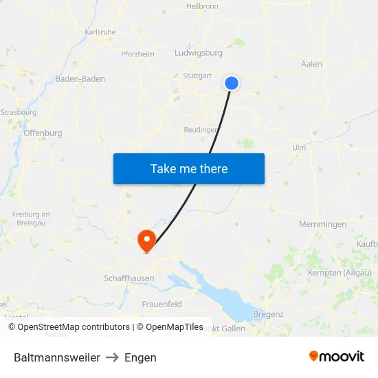 Baltmannsweiler to Engen map