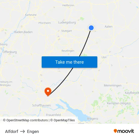 Alfdorf to Engen map