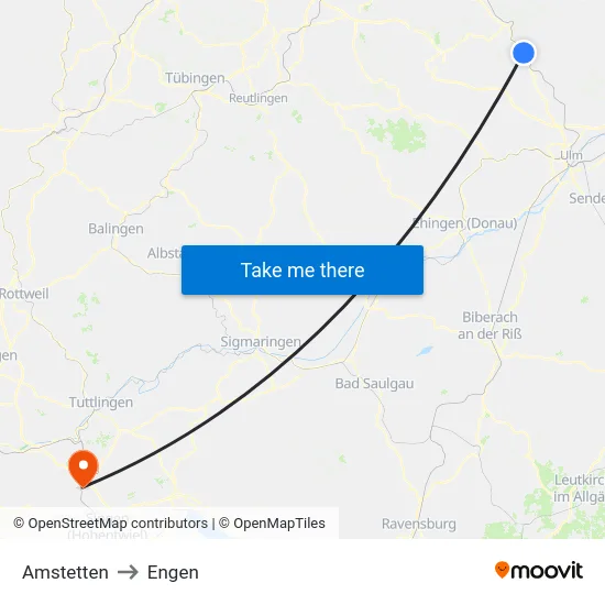 Amstetten to Engen map