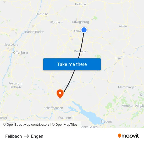 Fellbach to Engen map