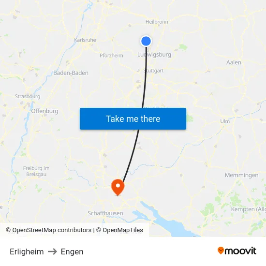 Erligheim to Engen map