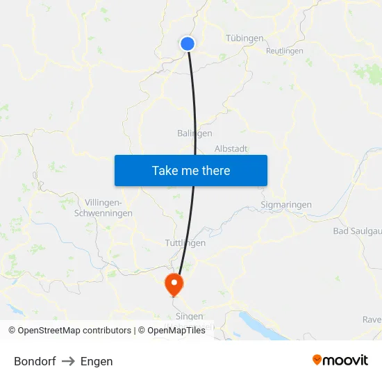 Bondorf to Engen map