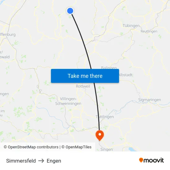 Simmersfeld to Engen map