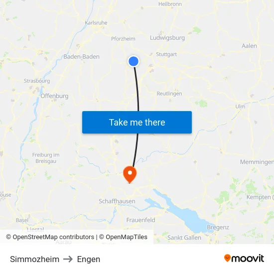 Simmozheim to Engen map