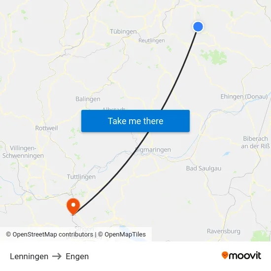 Lenningen to Engen map