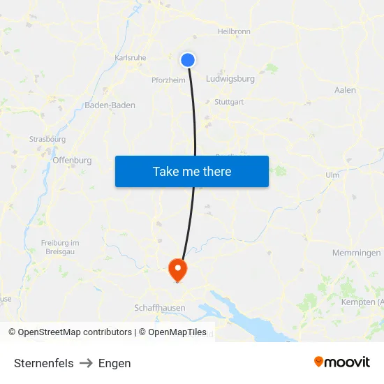 Sternenfels to Engen map