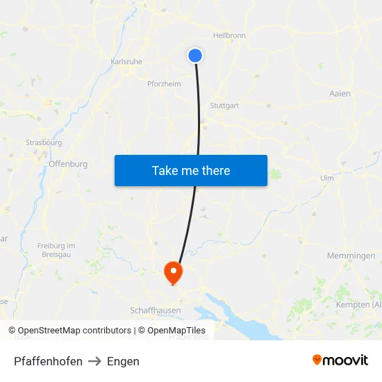 Pfaffenhofen to Engen map