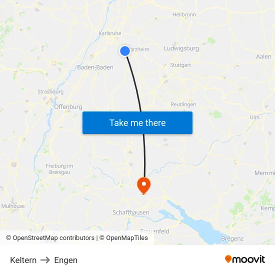 Keltern to Engen map