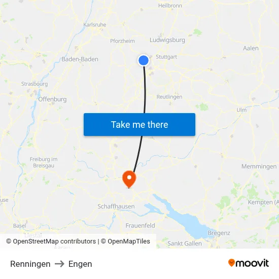 Renningen to Engen map